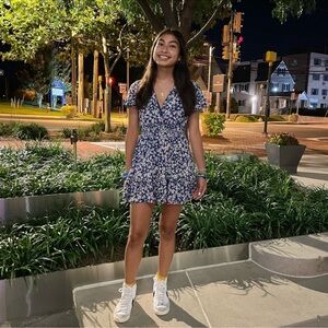 Floral Blue and White Mini Dress